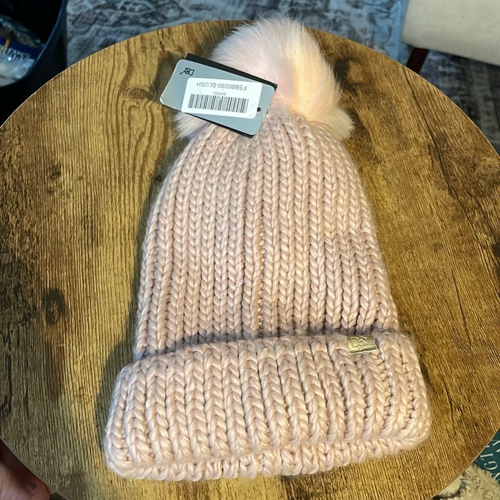 David Young Super Soft Faux Fur Pink Winter Beanie Hat with Pom Pom top